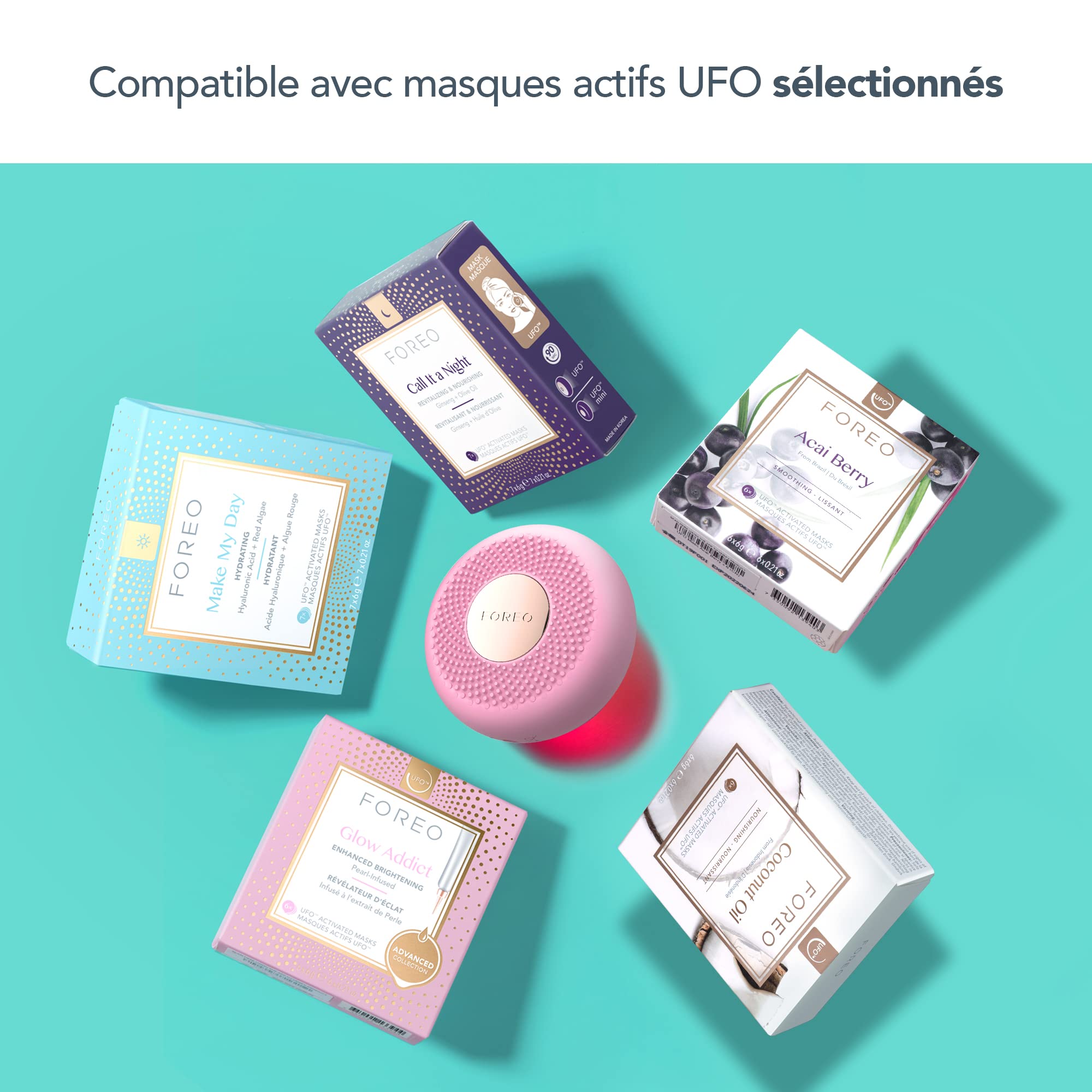 Foreo Ufo Mini 2 Masque Led Visage, Luminothérapie Rouge, Masque Visage Beauté, Soin Coréen, Thermothérapie & Massage Visage, Hydratant, Absorption Supérieure Soins De La Peau, Rose Perle