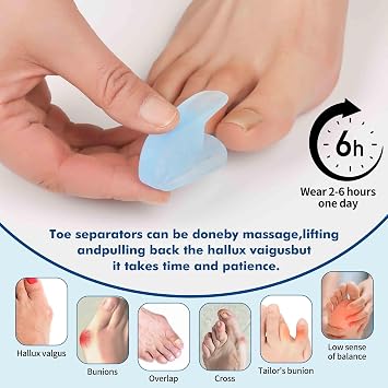 Toe Separators 8PCS Soft Flared Gel Toe Spreader Silicone Toe Spacers for Overlapping Toes - Bunion Corrector Toe Splint Helps with Pain Relief - Restoring Toe for Men and Women-(4S+4L) (Blue)