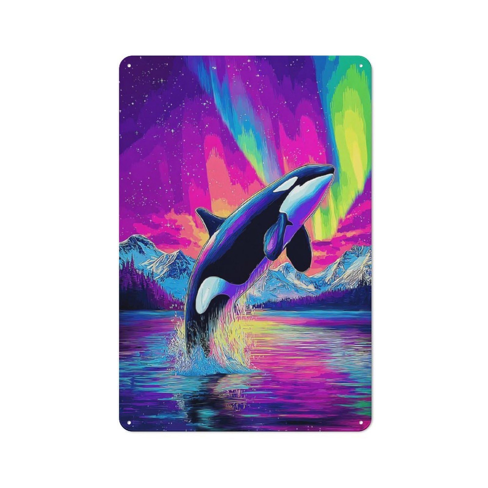Junmoney Whale In Aurora Borealis Metal Wall Sign 30X20cm Featuring For Home Bar Wall, New Home Wall Decor For Hosts Who Enjoy Retro Interiors