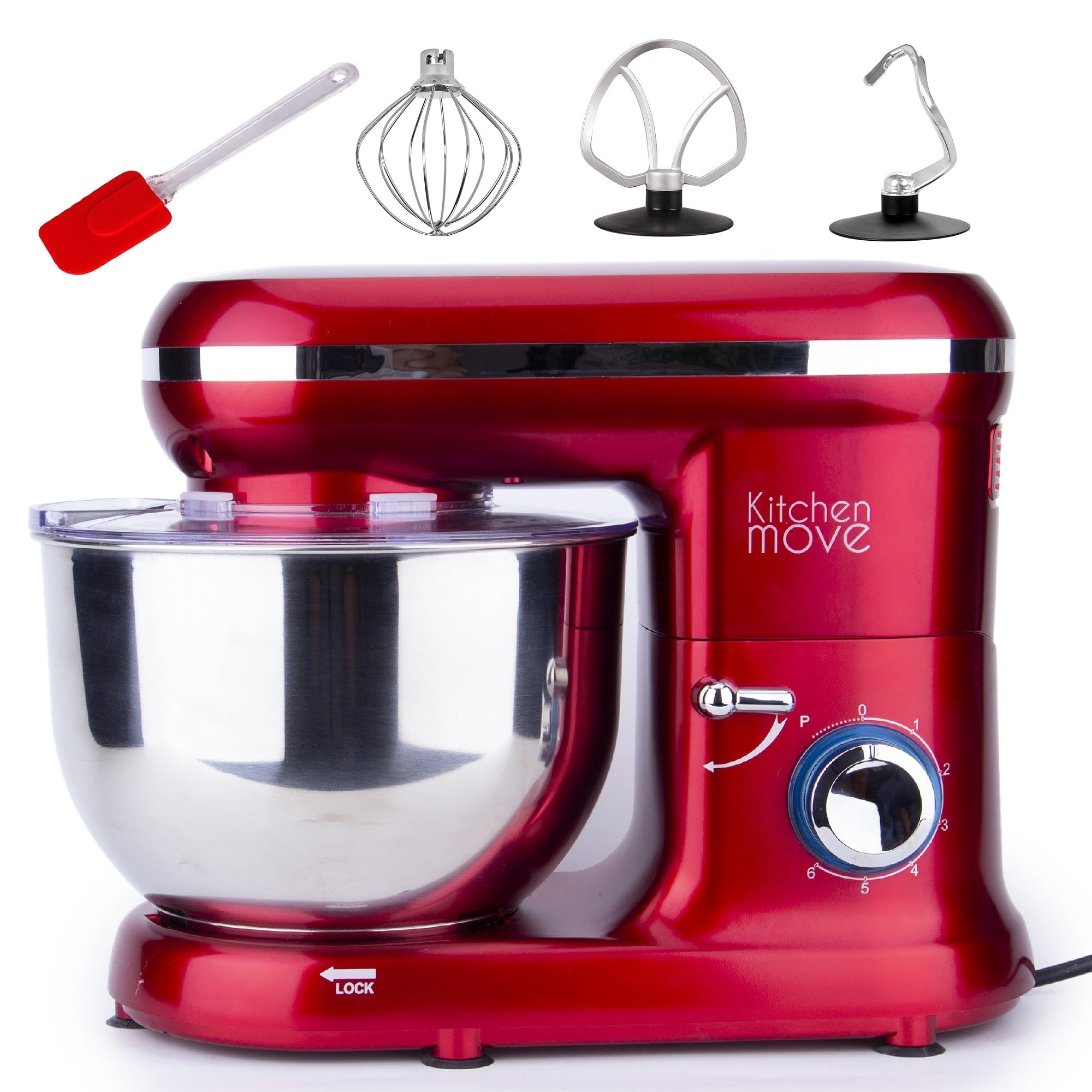 KITCHEN MOVE BAT-1519 Stand Mixer in red, showing its compact design.