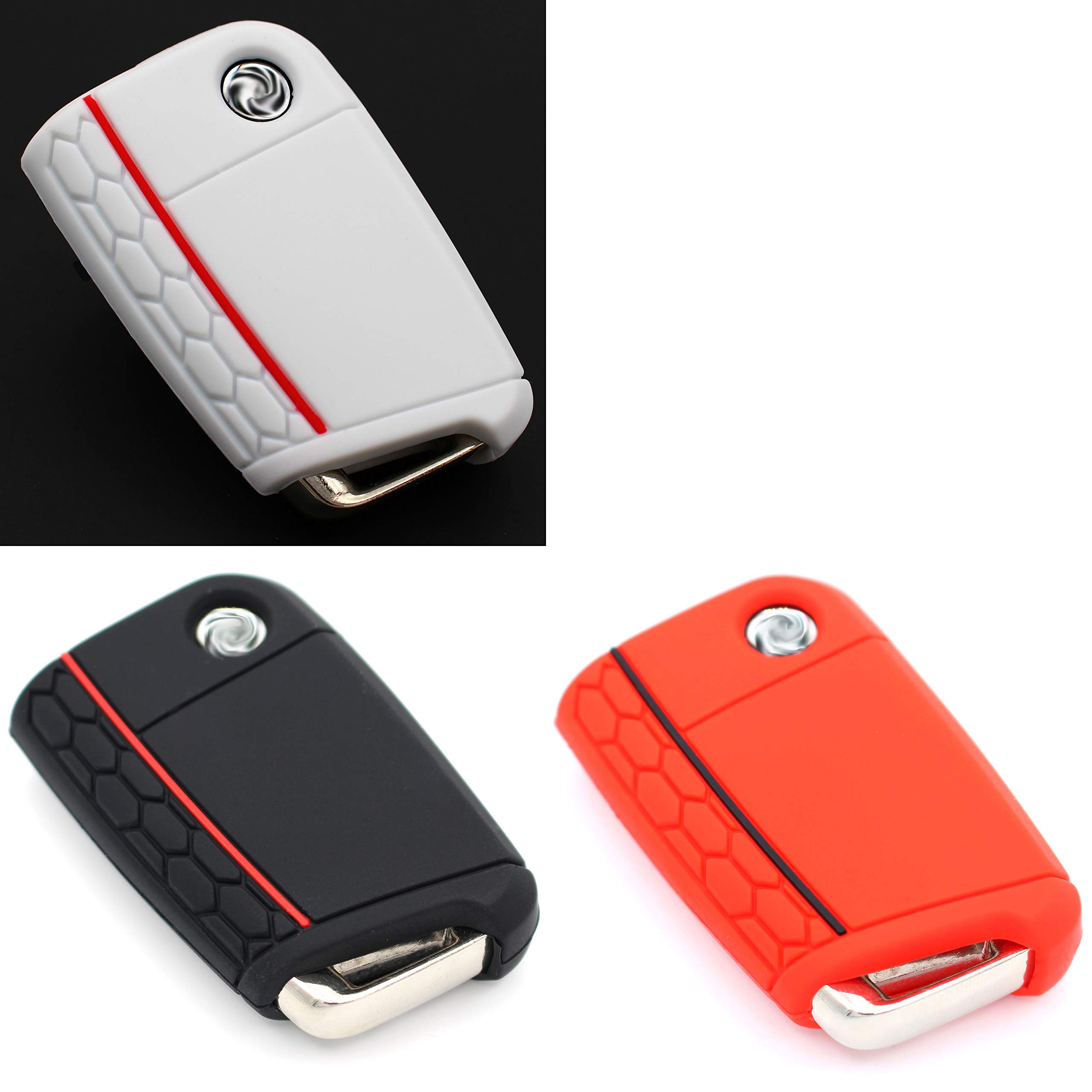 Set of 3 Silicone 3 Buttons Car Key Case VB - Finest-Folia keys protective car case, Weiß, Schwarz Rot, Rot