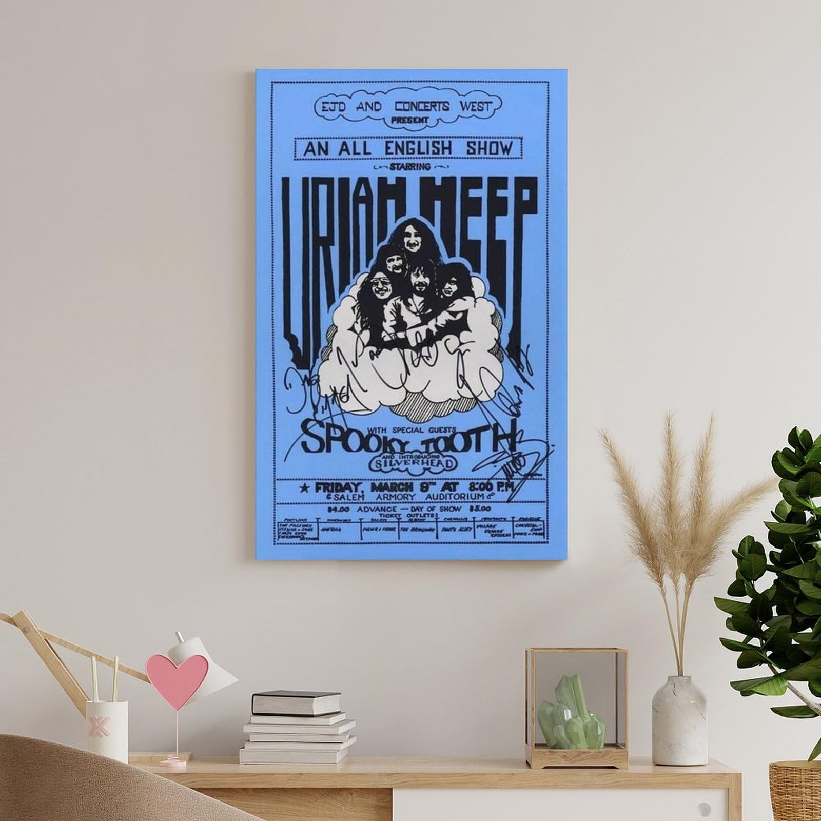 YADKGA Uriah Heep 1973 Salem ConcertFashion Poster decorativo su tela artistica da parete per soggiorno, camera da letto, soggiorno, poster illustrativo 60 x 90 cm