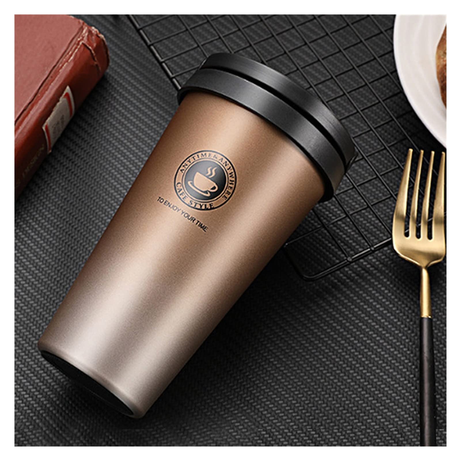 Taza de café de Gran Capacidad de 500 ml con Tapa y asa, Regalo Creativo de Navidad y Año Nuevo, de Acero Inoxidable.