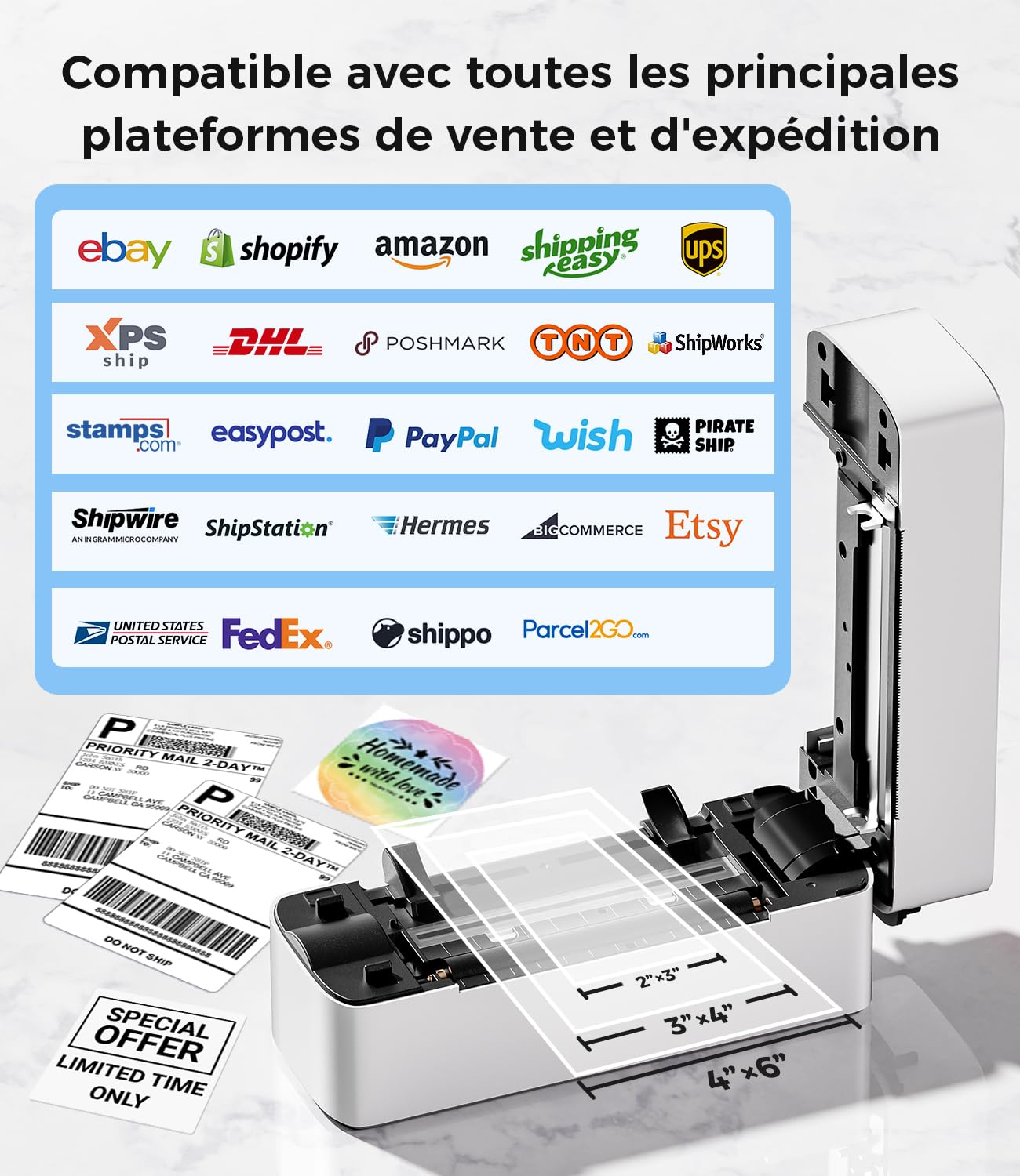 Phomemo PM241BT Imprimante d'étiquettes Bluetooth Thermique 4x6 pour Expédition Code à Barres