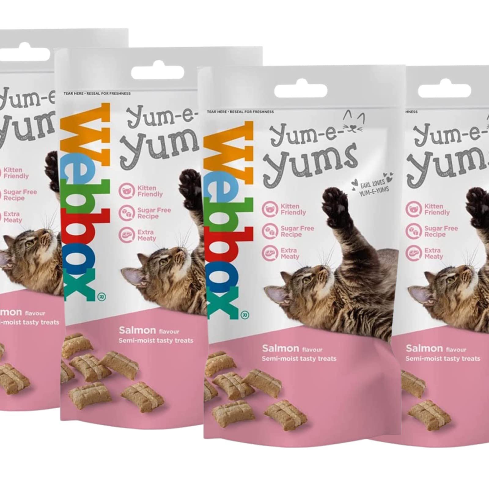 4 Packs Of Webbox Yum-E-Yums Semi-Moist Tasty Treats Salmon Flavour (40g Per Pack)