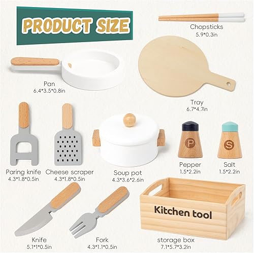 Miniatura 2 de Juego de 10 piezas de utensilios de cocina de madera, accesorios de utensilios de cocina, juegos de ollas y sartenes, juguete de aprendizaje de