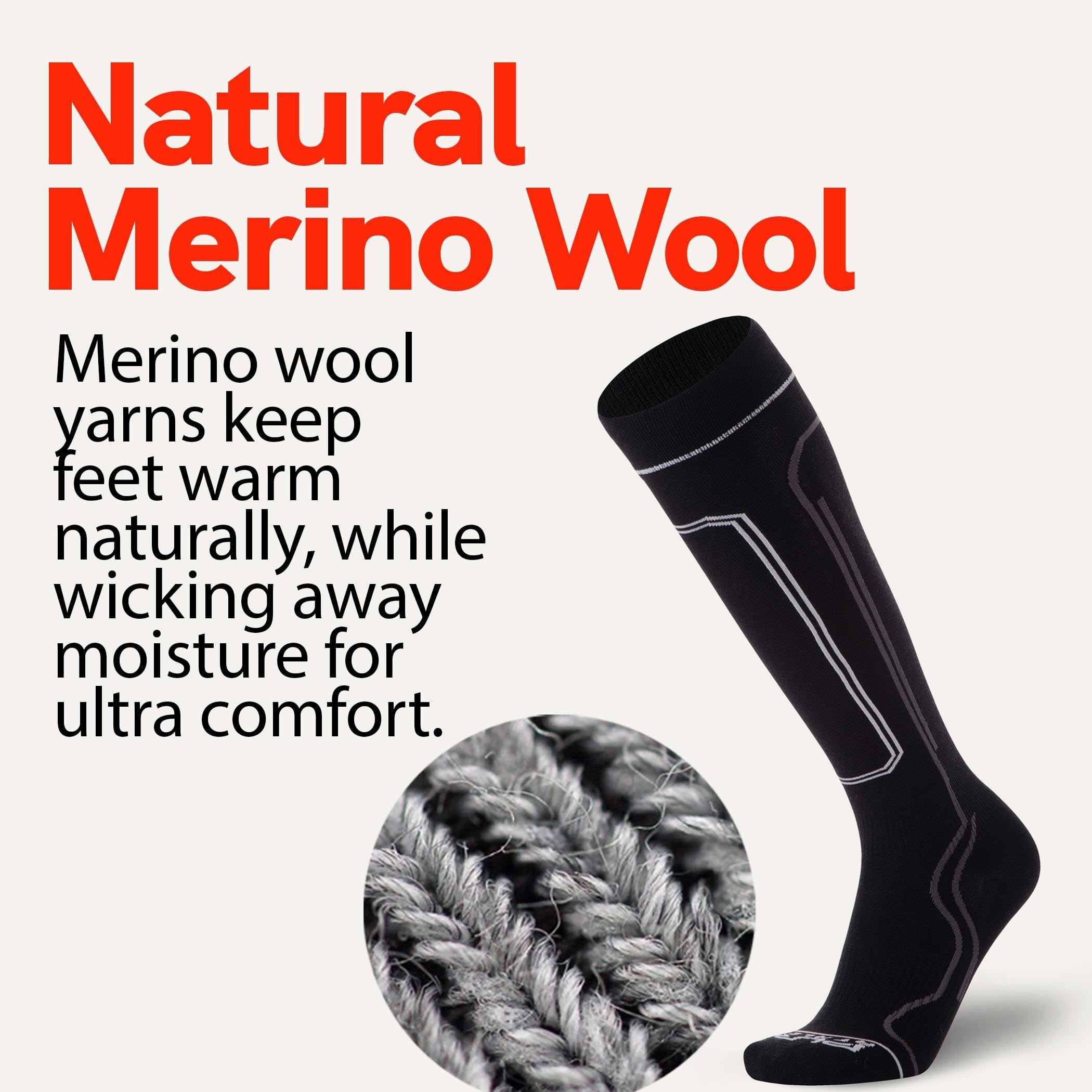 Calze da sci ultra sottili e leggere, per snowboard e sci, in lana merino - Nero - Medium