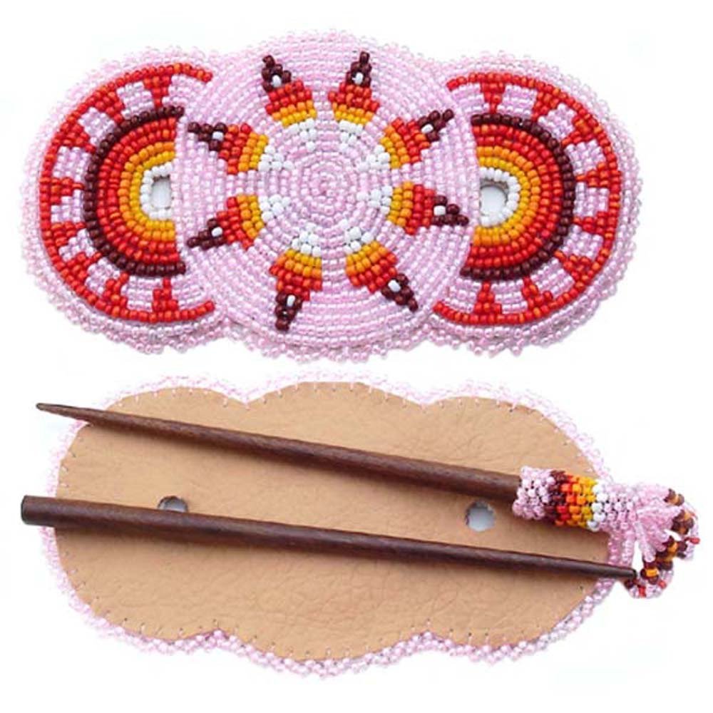 HANDMADE Red Leather Seed Beaded Navajo Style Barrette HANDMADE Red Leather Seed Beaded Navajo Style Barrette - crrs.pl main image 2