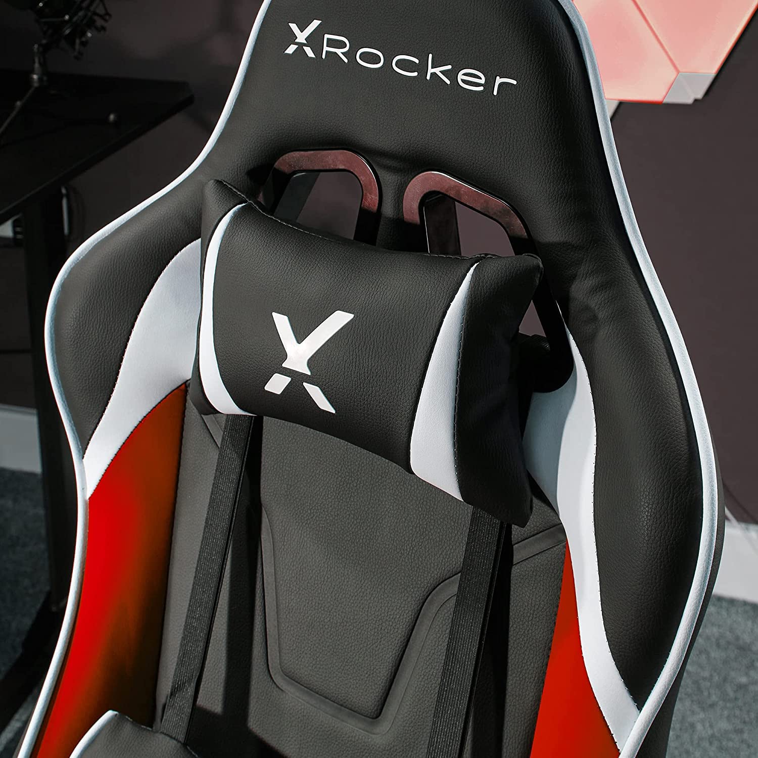 X-Rocker Agility Gaming Stuhl, Racing Computerstuhl für Kinder und Jugendliche, Drehbarer Bürostuhl, ergonomischer PC-Stuhl, Kopfstütze und Lordosenstützkissen, höhenverstellbar – Rot/Schwarz