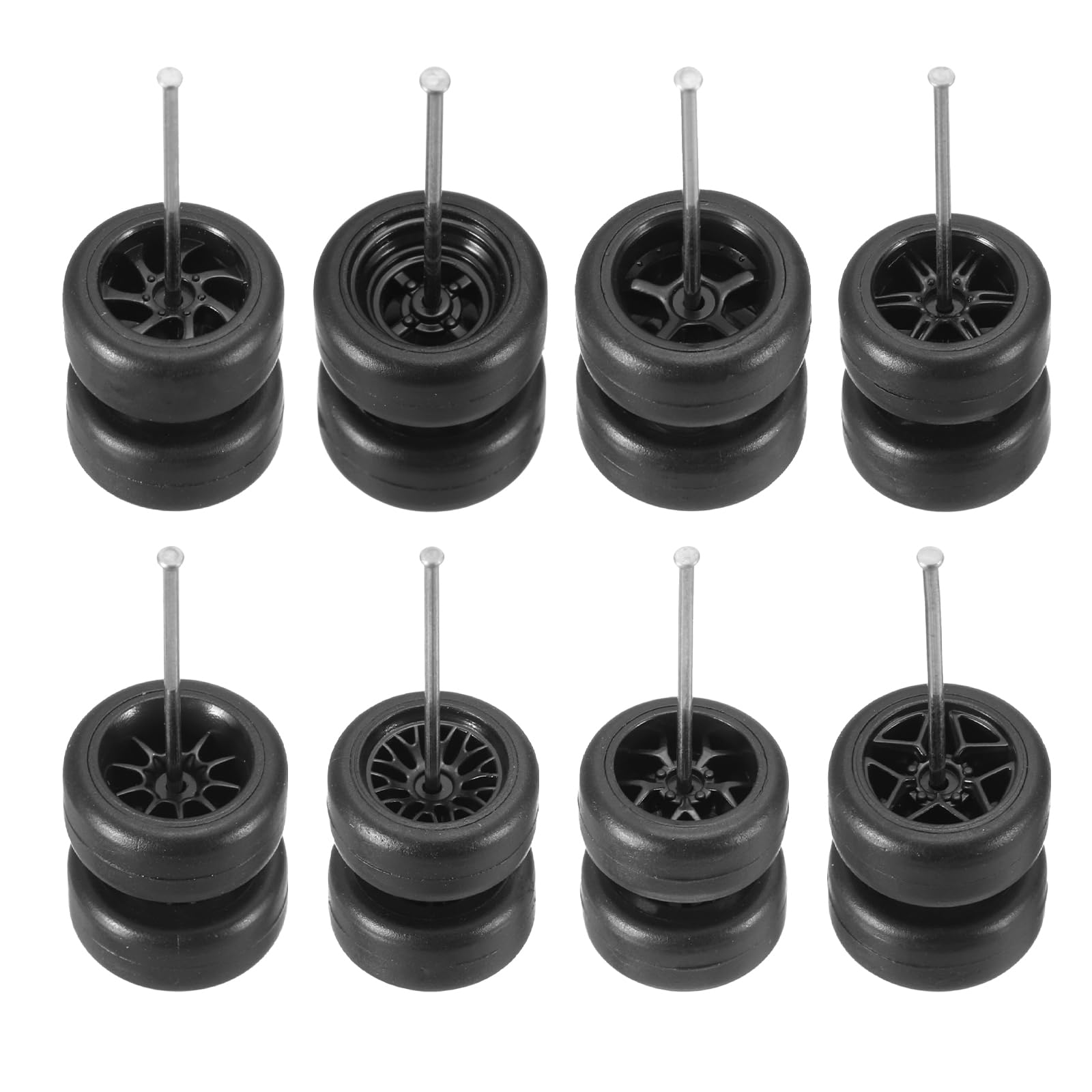 sourcing map 8 Set 1/64 Wheels and Tires Set, Real Riders Rims Includes Axles for RC Diecast Car DIY Model, Kit 4 Black Rims
