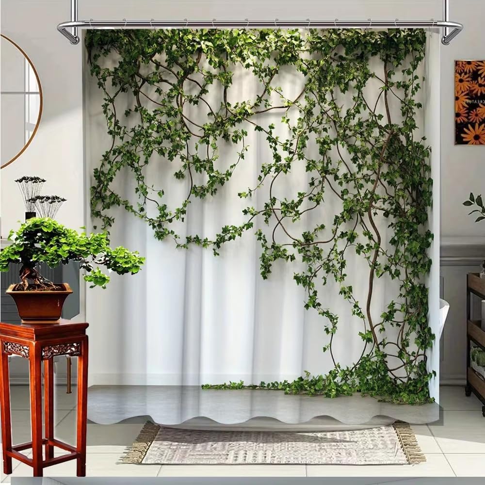 GFRYIIO green plant vine shower curtain, polyester fabric Waterproof Mould Proof Mildew Resistan Water Repellant Fabric With Hooks for Hotel Bath Tub Shower Stall 180x180cm/71x71in(WxH)