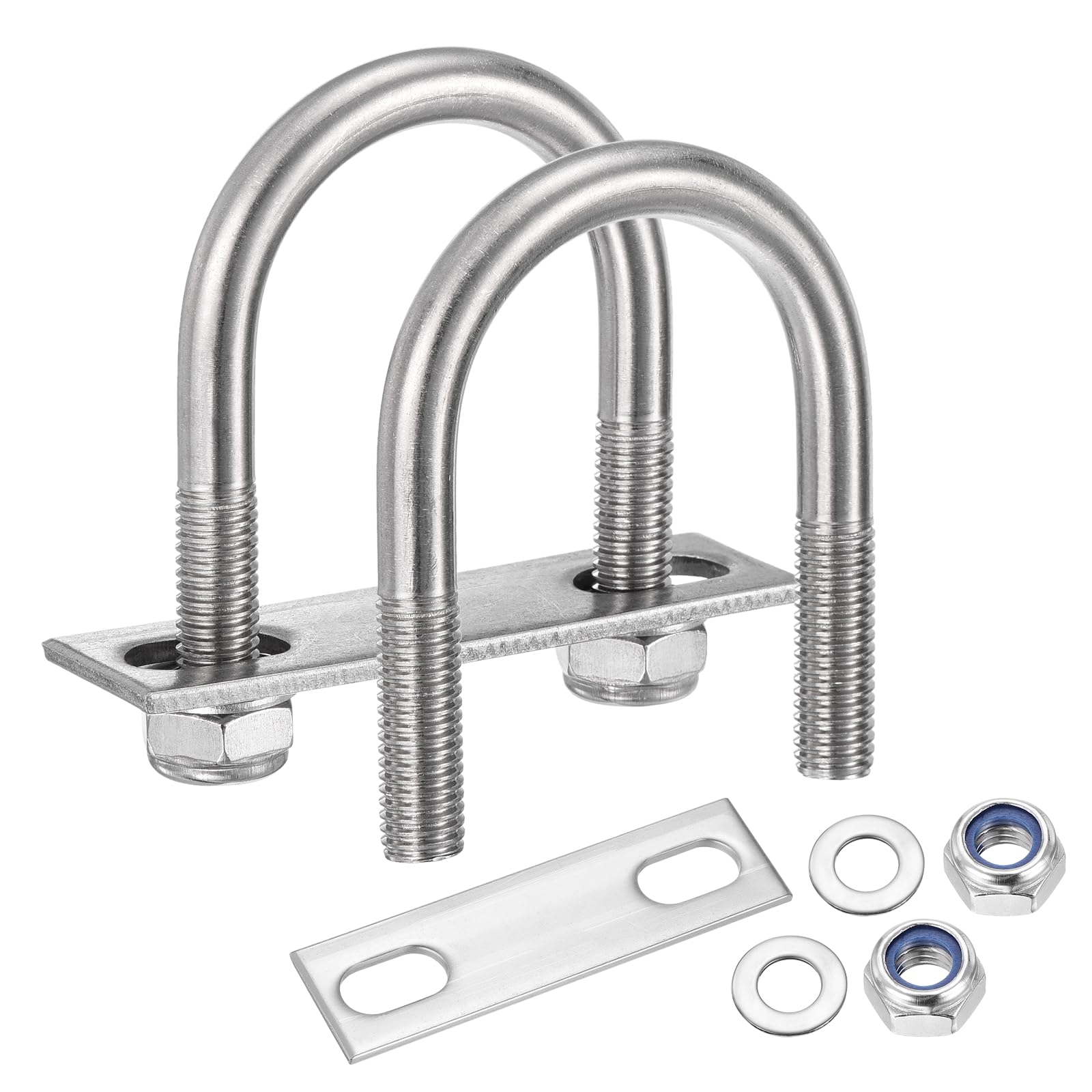 METALLIXITY U Bolts 4Set (M10x45x76mm), Round U Bolt Kits 304 Stainless Steel with Nylon Lock Nut Washers Plates - for Construction, Pipe, Trailer, Automotive, Leaf Spring Fastener