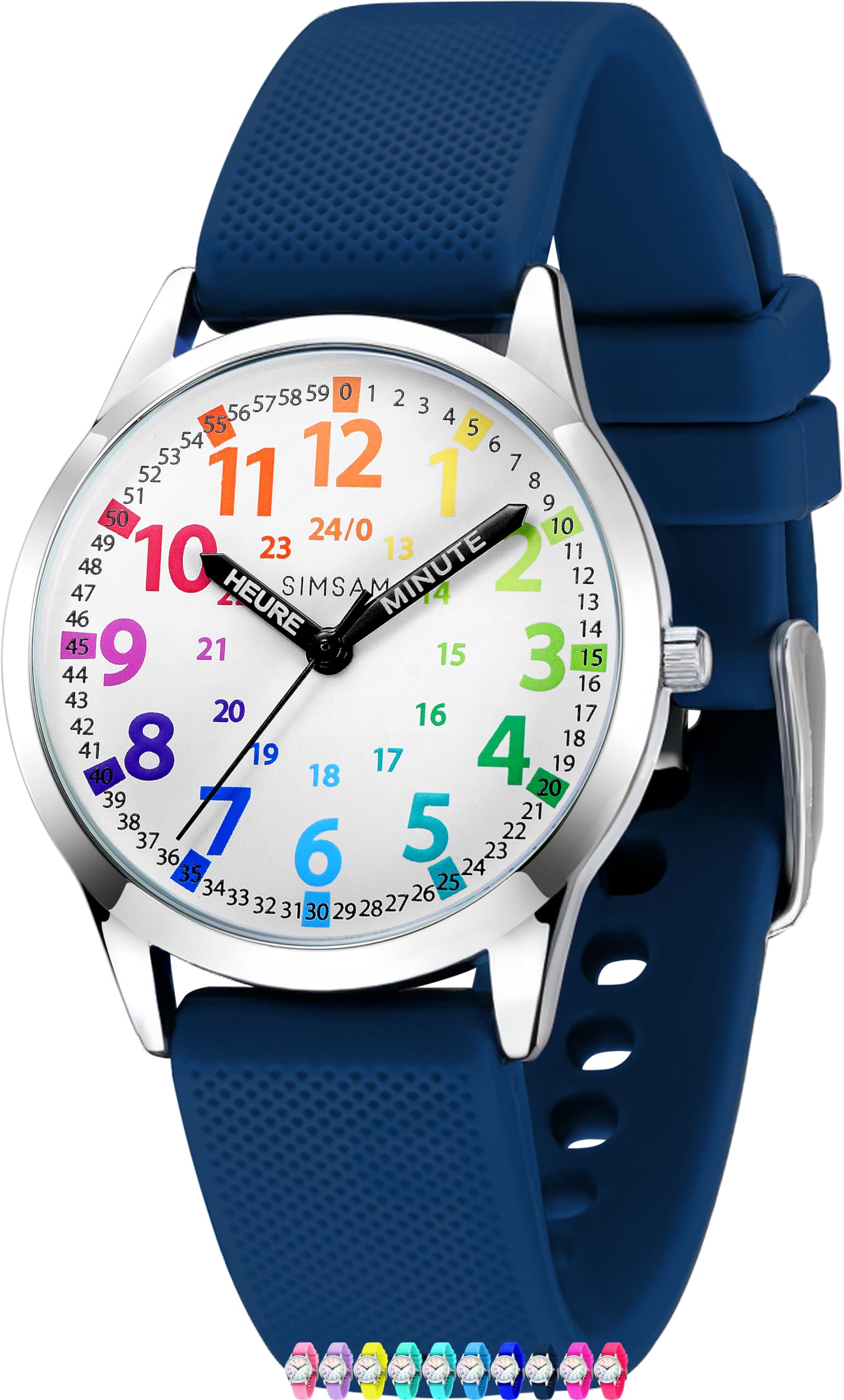 SIMSAM Montre Enfant Garcon, Montre Enfant Fille 4, 5, 6, 7, 8, 9, 10, 11, 12 Ans, Montres Garçons Fille Pédagogique, Analogique