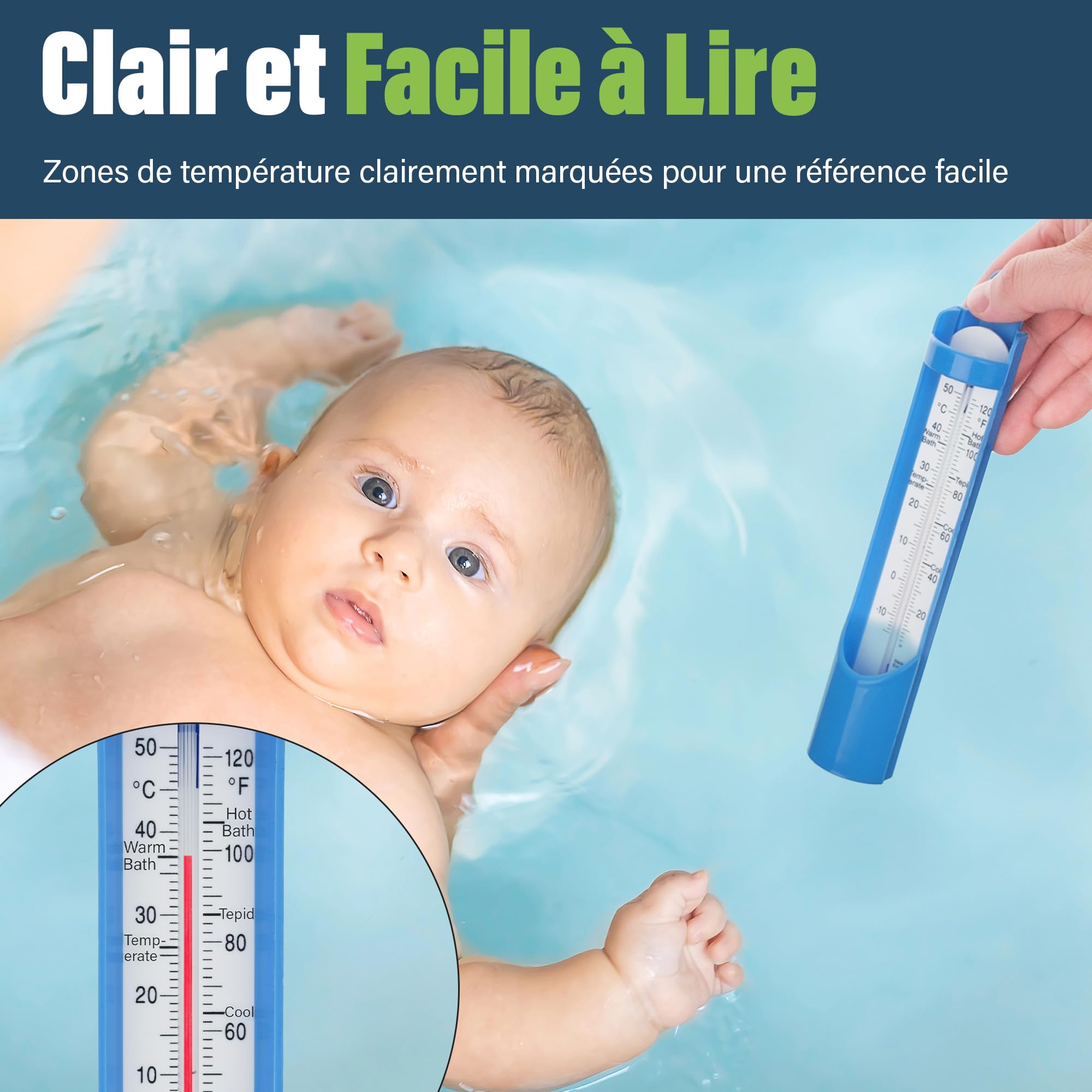 Thermomètre de bain, 230 mm – permettant de vérifier la température de l’eau pour bébés et grands enfants