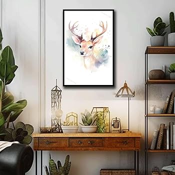 Amazon.co.jp: YOTQUULKI キャンバスプリントポスター 鹿 水彩