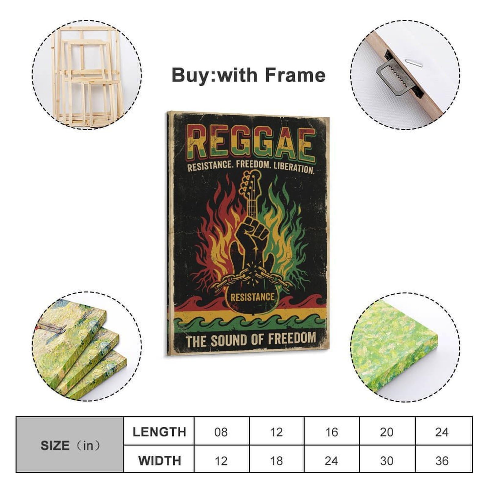 XKUGA Poster con stampa su tela con musica Reggae, motivo: pugno di chitarra, moderno, decorativo, ideale per famiglia, grotta degli uomini, sala giochi, camera da letto di ragazzi e ragazze, 60 x 90