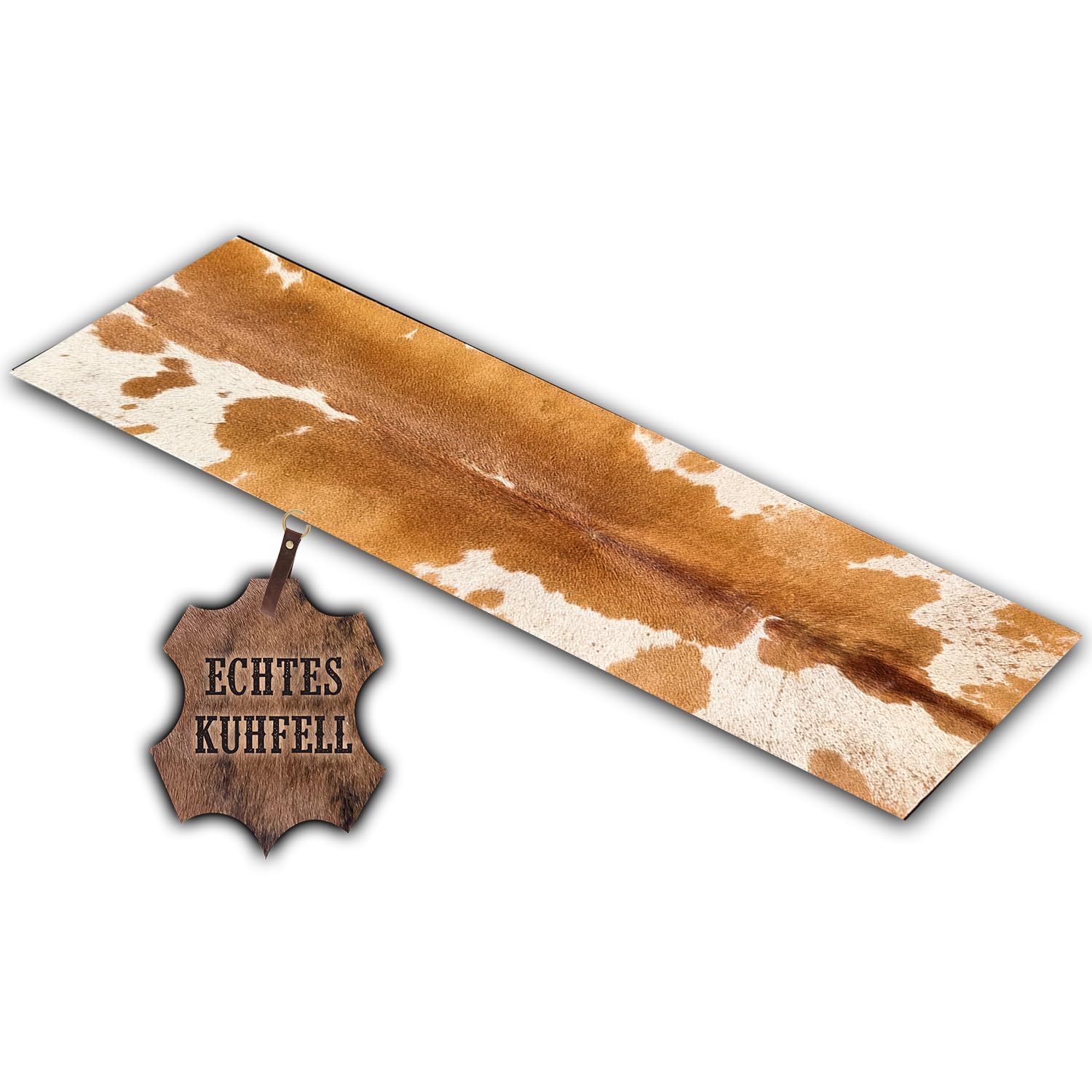 Tapis en Peau de Vache véritable Petit, Tapis pour Salon, Couloir, entrée, Peau de Vache Droite pour Petites Surfaces (Marron/Blanc, 150 x 46 cm)