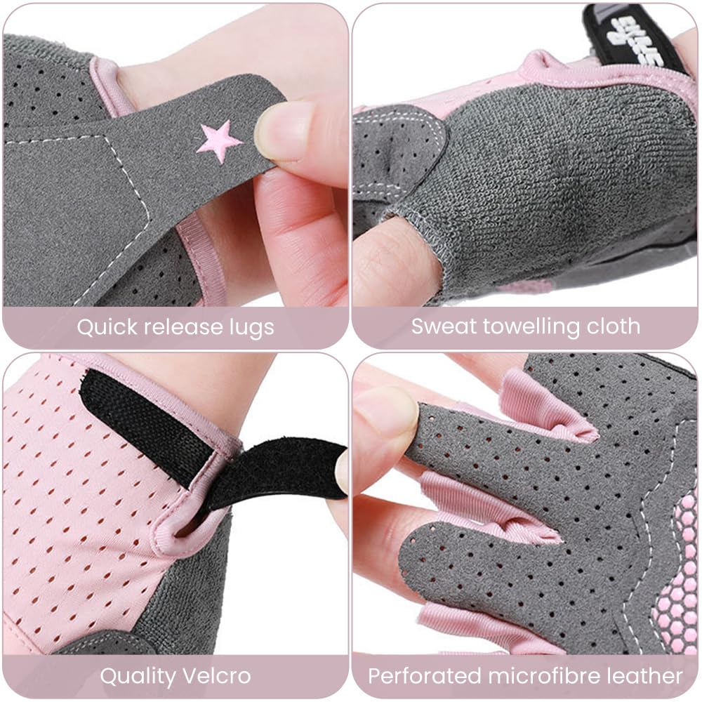 Guantes Bici Niño,Guantes Niño,Guantes Sin Dedos,Palms Protección Antideslizantes Cómodos y Transpirables para Patinaje sobre Hielo, Bicicletas, Scooters, Clases de Educación Física(Rosa,M)