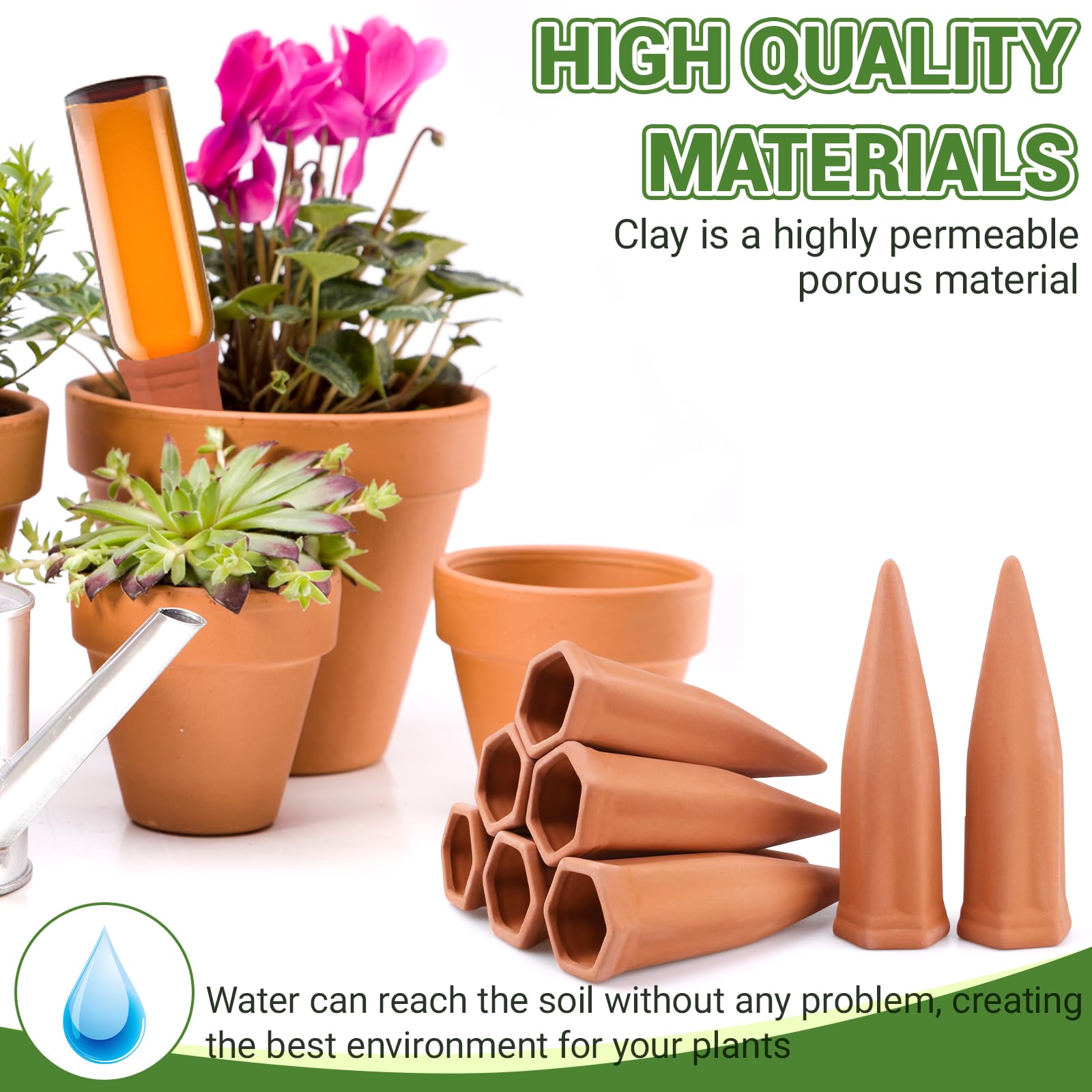 8 Picos Riego Plantas,Riego Automatico Macetas,Sistema de Riego Automático de Terracota,Dispositivo de Irrigación Automático en Vacaciones,para Regar Planta en Interiores y Exteriores