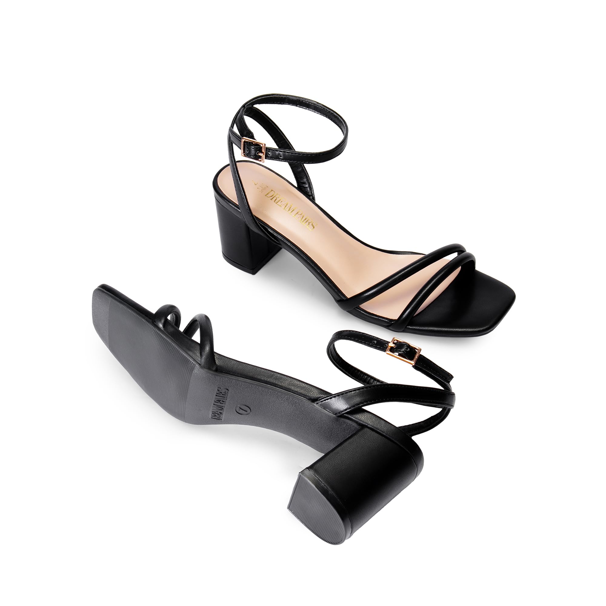 DREAM PAIRS Sandali da donna con tacco grosso e cinturino quadrato, punta aperta, fibbia alla caviglia, tacco basso, per tutti i giorni, matrimoni, feste