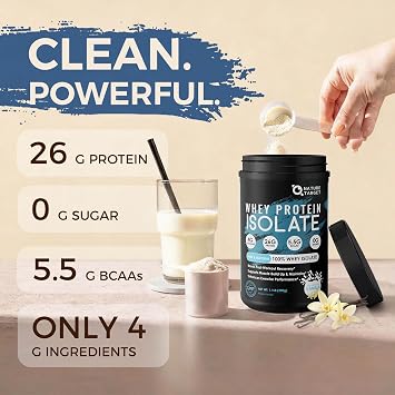 NATURE TARGET 100% Whey Protein Isolate - Vanilla, 26g Protein, Only 4 Ingredients - 0 Sugar, Keto Friendly, Gluten-Free - 1.1 LB (16 Servings)