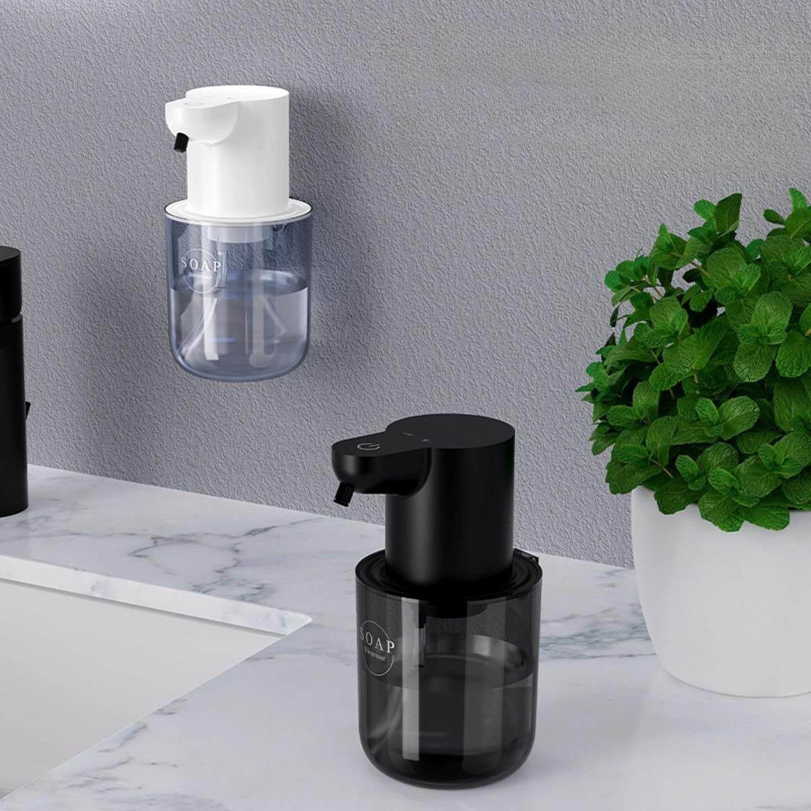 Dispensador Automático de Jabón, Bomba con Eléctrico, Capacidad de 400 Ml, Dispensador de Jabón de Manos Inteligente Recargable para Restaurant, Tipo de Espuma Negro, Individual