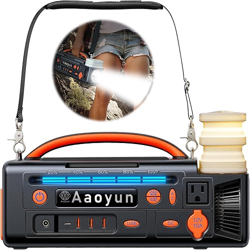 Estación de energía portátil de 300 W, 296 Wh generador solar con entrada y salida USB-C de 100 W, luz nocturna y linterna LED, batería compacta