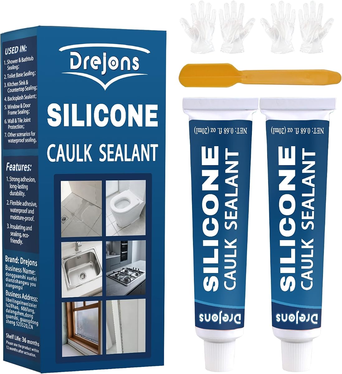 Sellador de silicona transparente Masilla de silicona impermeable Sellador de adhesión más fuerte para todo uso para cocina y baño, ventana, puerta 0.71 fl oz * 2 paquetes