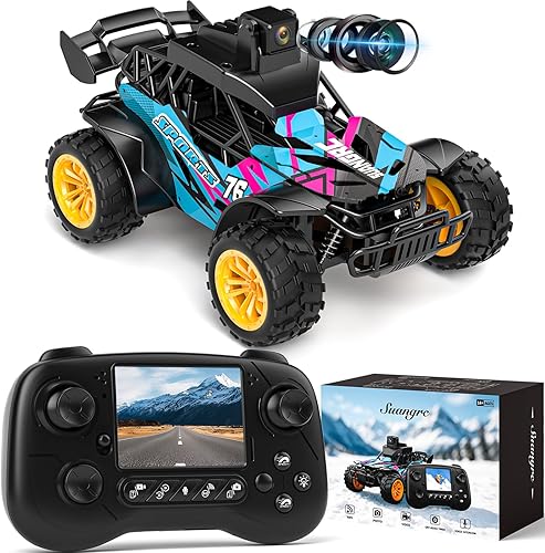 Camión RC con cámara, auto de control remoto FPV de 2.4 GHz con pantalla LCD de 2.4 pulgadas, automóvil RC con cámara ajustable de 45, 2 modos de