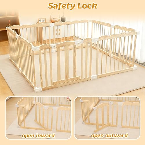 Miniatura 5 de Corralito para bebés con diseño de ondas, centro de actividades para bebés de gran tamaño, forma ajustable, patio de juegos de madera, fácil de