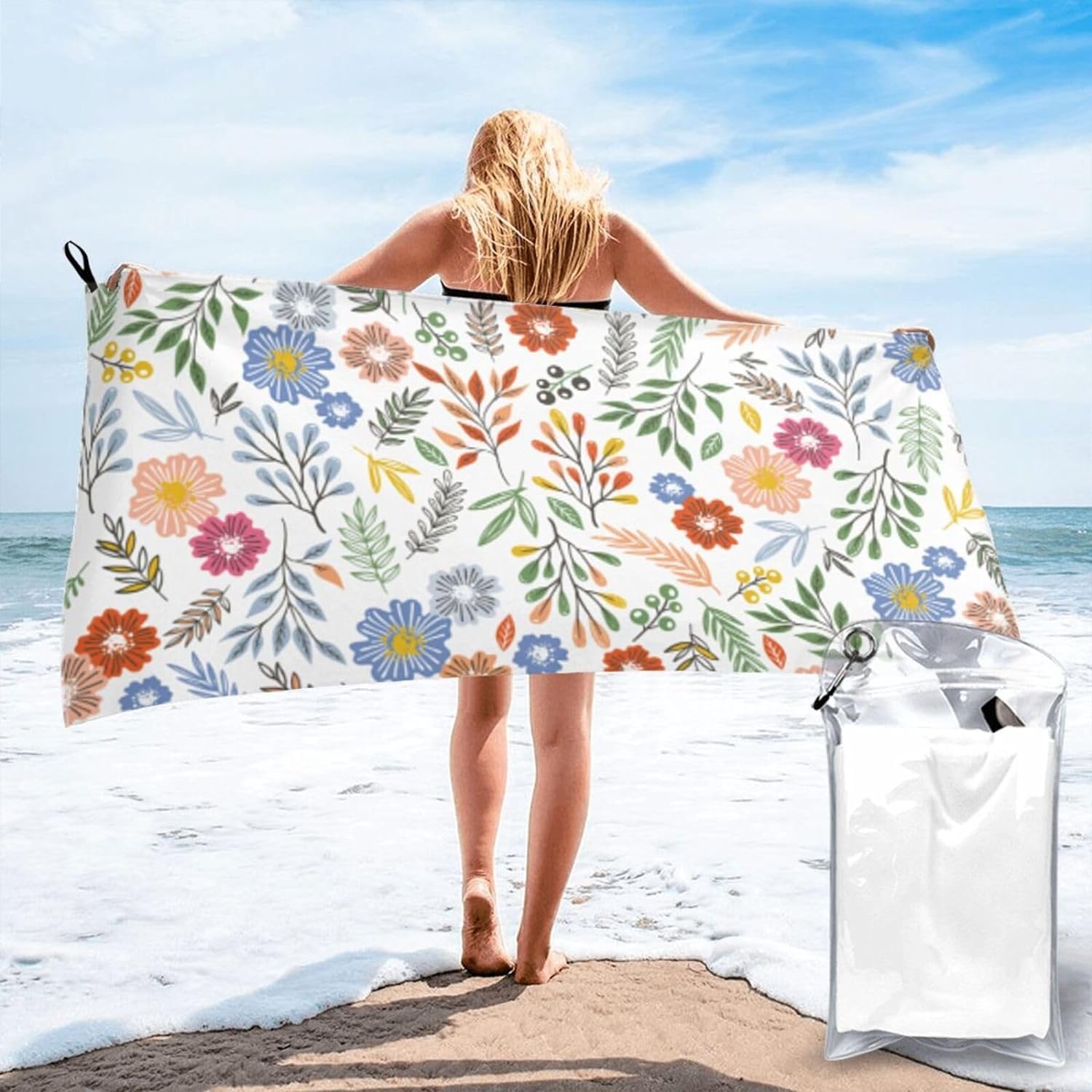 Amazon｜バスタオル人気 ビーチタオル 花柄 色付きの花 大判 タオル