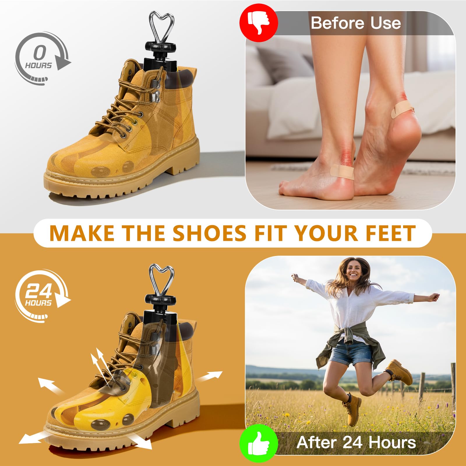 Confezione da 2 tendiscarpe per uomo e donna - tendiscarpe a 4 vie per lunghezza e larghezza regolabili, allargascarpe per scarpe troppo strette per stivali, scarpe da trekking - 5