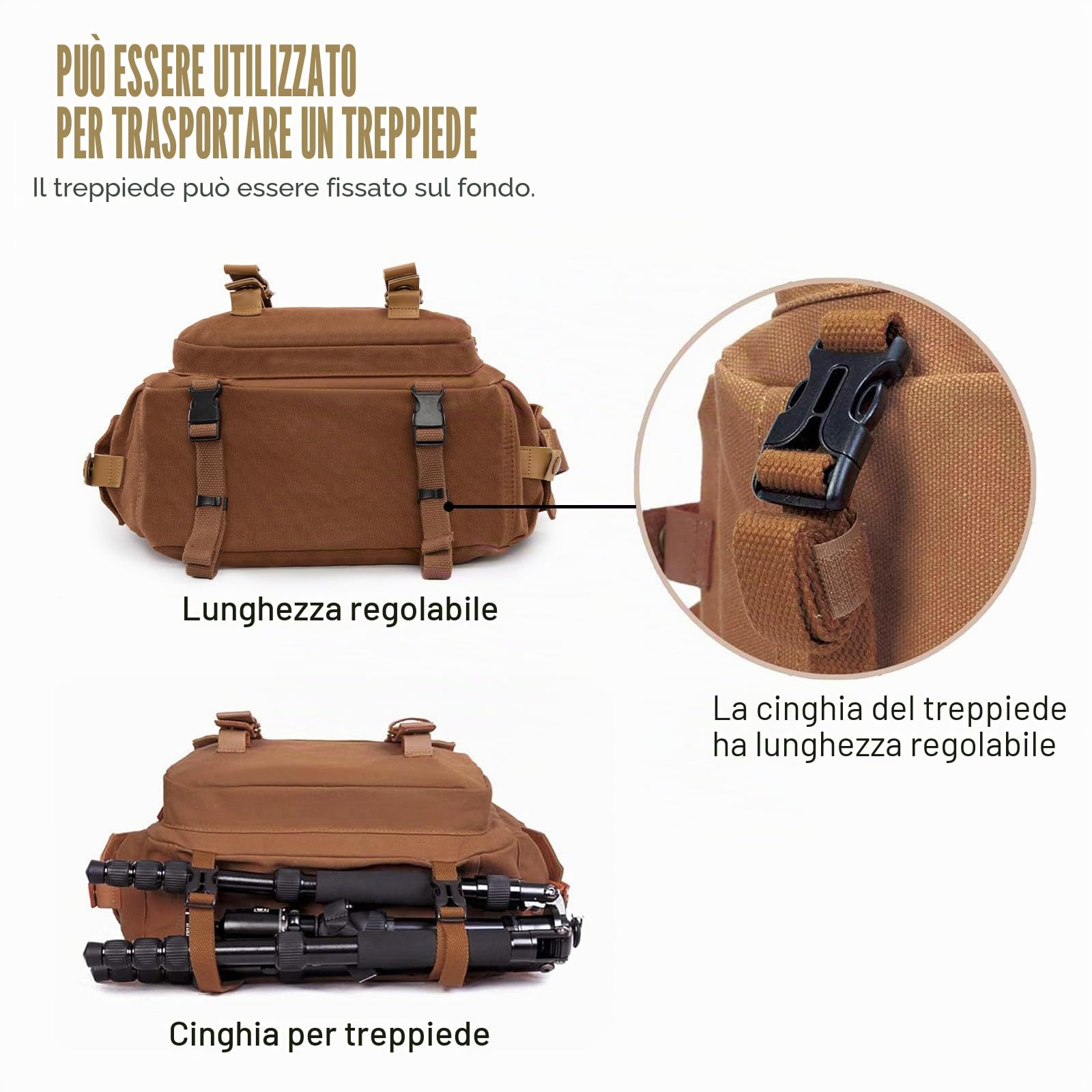 Cwatcun Borsa per fotocamera Borse per fotocamera in tela, borsa per fotocamera per SLR, SLR/DSLR, fotocamera compatta, fotocamera di sistema e accessori con inserto staccabile Custodia, Caffè, L