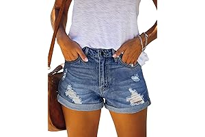 Denim Shorts for Women Mid Rise Curvy Jean Ripped Shorts