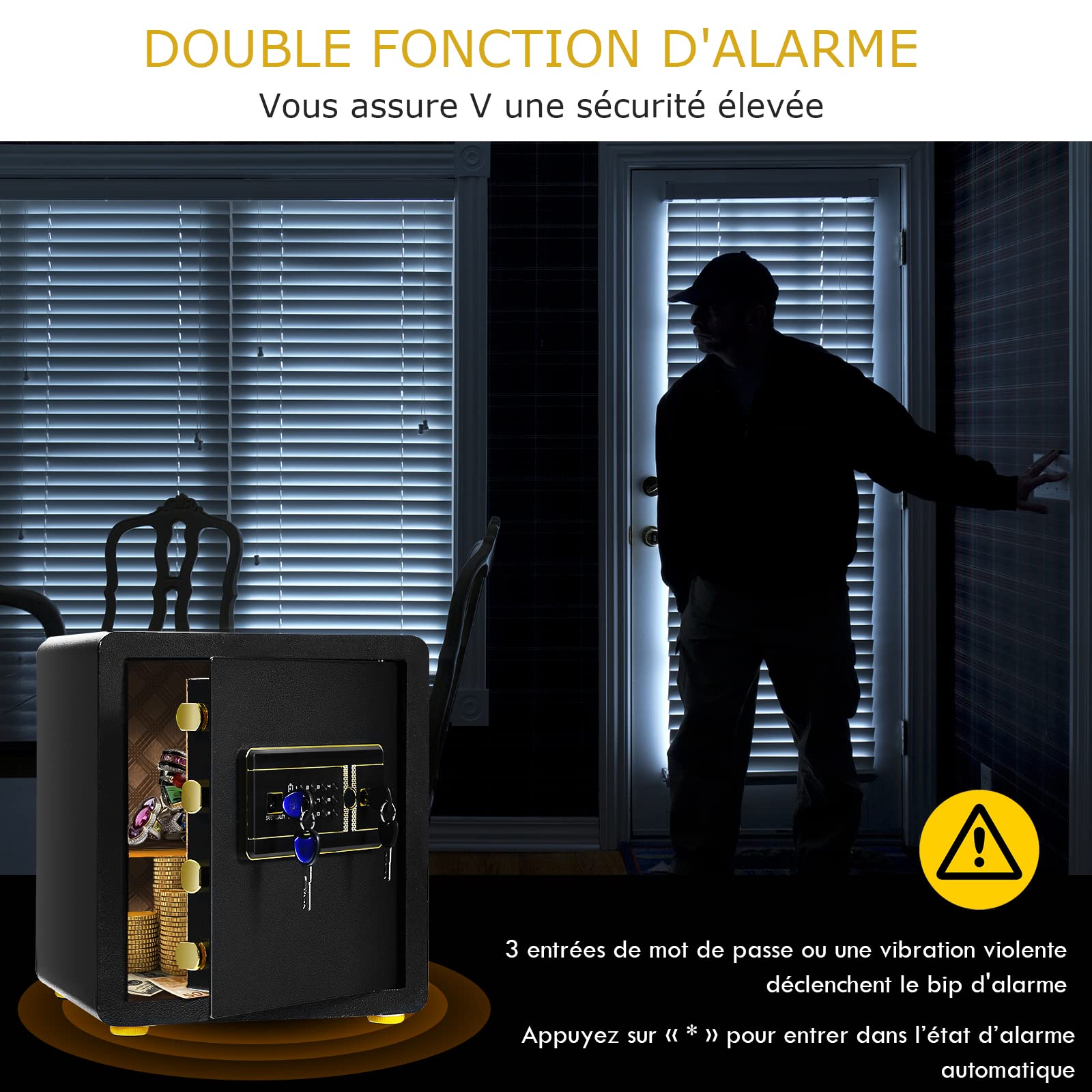 GOPLUS Caja fuerte de seguridad con cerradura combinada, caja fuerte con estante extraíble y sistema de alarma, caja fuerte de acero con función antiindiscreción, 36X31X41 CM