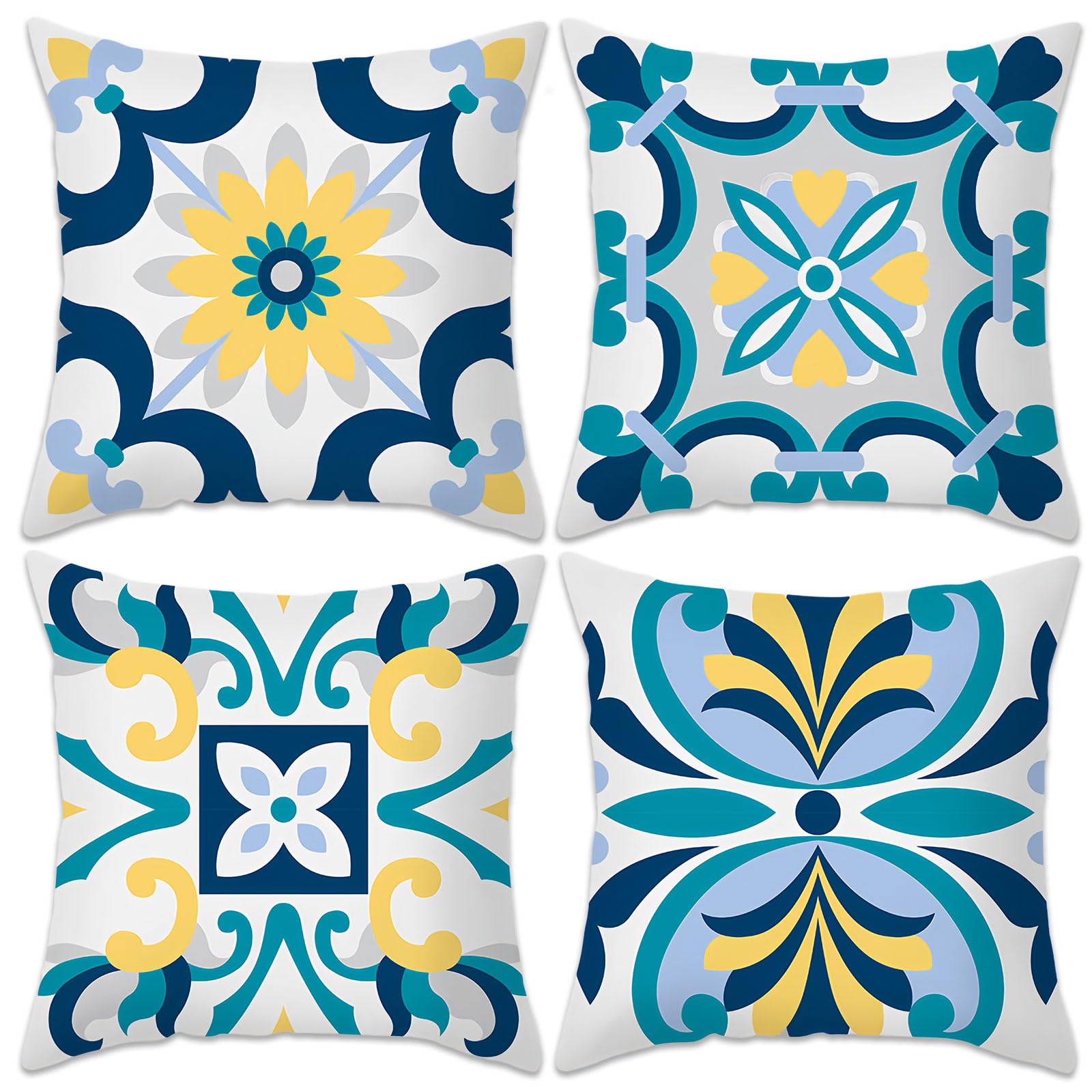 Betadistor Cushion Covers Set of 4 Flowers Square Pillow Cover Throw Pillow Case Home Pillowcases Floral Cushion Cover for Sofa Chair Couch Bedroom Garden Outdoor Decorative 45x45cm