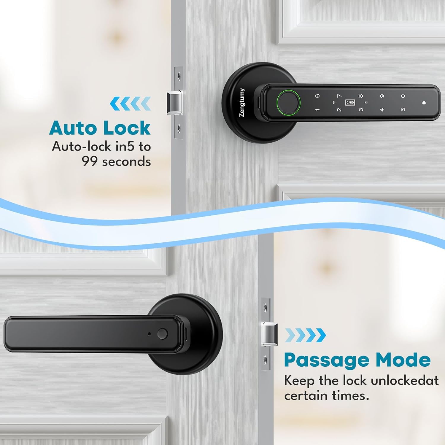 Serrure de porte à empreintes digitales, serrures de porte pour chambre à coucher, serrure de porte biométrique avec empreinte digitale/application/mot de passe/clé/carte IC - Serrure de
