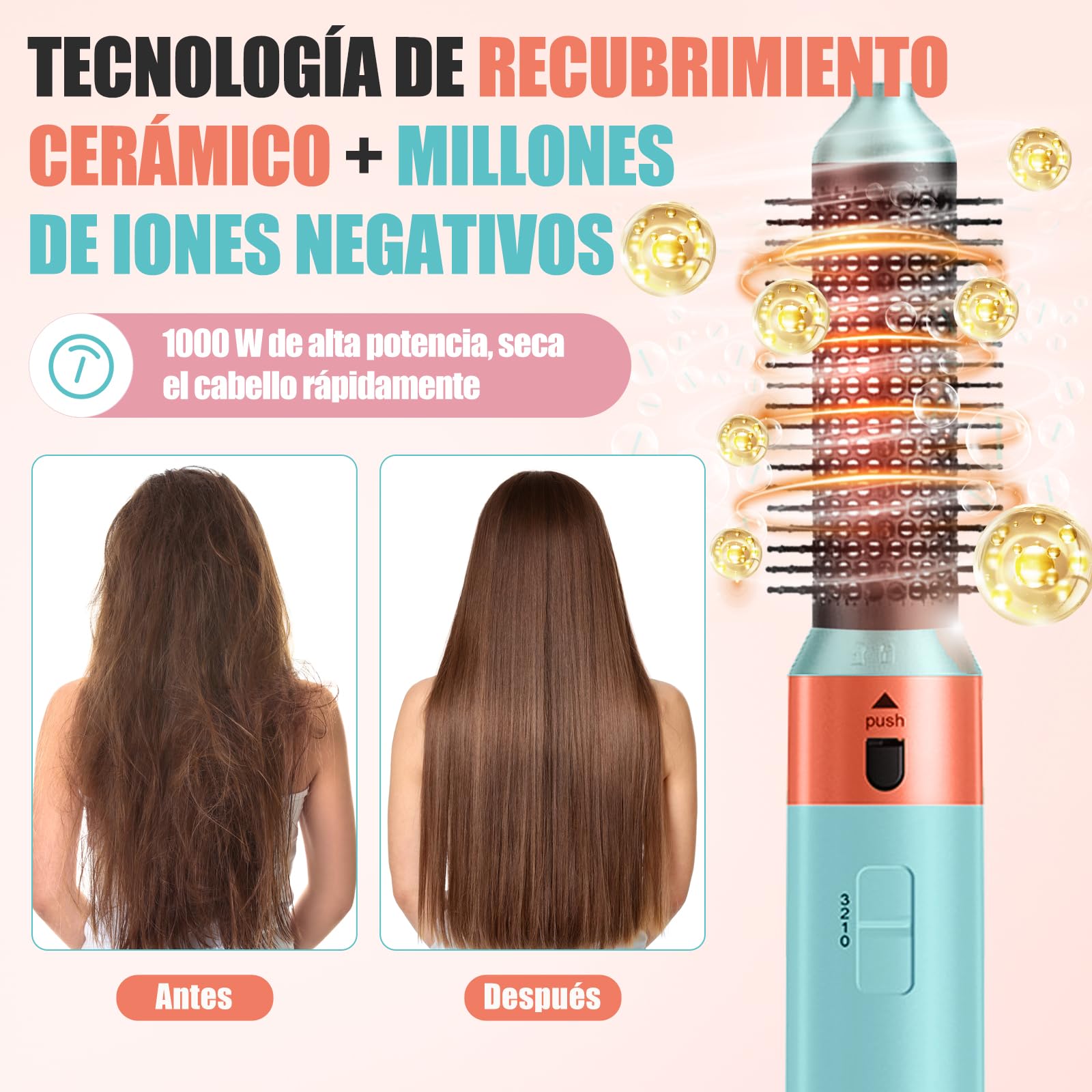 Cepillo Secador de Pelo 5 en 1,Hair- Styler- Wrap 1000W,Cepillo de Aire Caliente Set, Elimina El Frizz, 3 Temperaturas, cepillo electrico Pelo, cepillo Alisador, Rizador, Voluminizador (Azul)