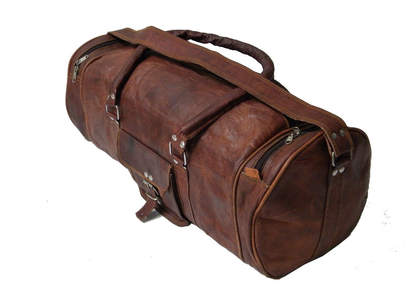 ZNT BAGS Vintage Handcrafted Leather Duffle Bag Overnight Weekend Gym Sports Cabin Bags Travel Luggage | Gym | Tote Bags for Men & Women, Brown, 24 inch