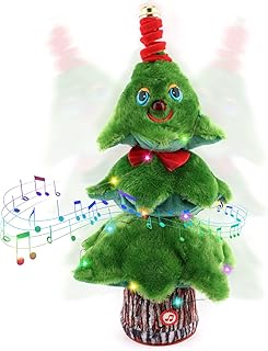 LINGSFIRE Singing Dancing Christmas Tree Plush Toy, 15'' Christmas Ornaments Electric Plush Toy with Music and Lights Funny Christmas Tree Doll Singing 8 Songs Home Party Xmas Decor(B)