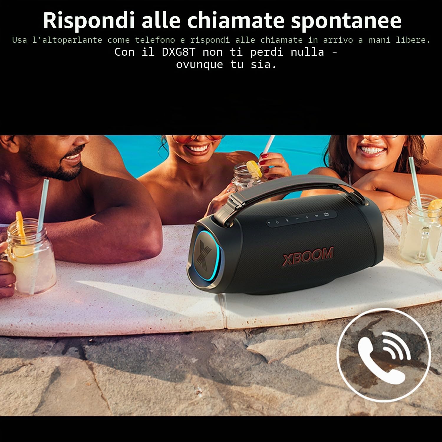 LG Electronics XBOOM Cassa Bluetooth, Speaker Bluetooth Portatile con Sound Boost(50W, Google, Siri,Alexa), Cassa Bluetooth Potente DXG8T, Nero