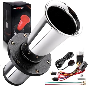 Horn 12V Kit, Antique Classic Car Hot Rod Aooga Ahooga Horn with Wire and Button, Air Horn Vintage Old Style School Horn for Truck Golf Cart Car black  silvery with button