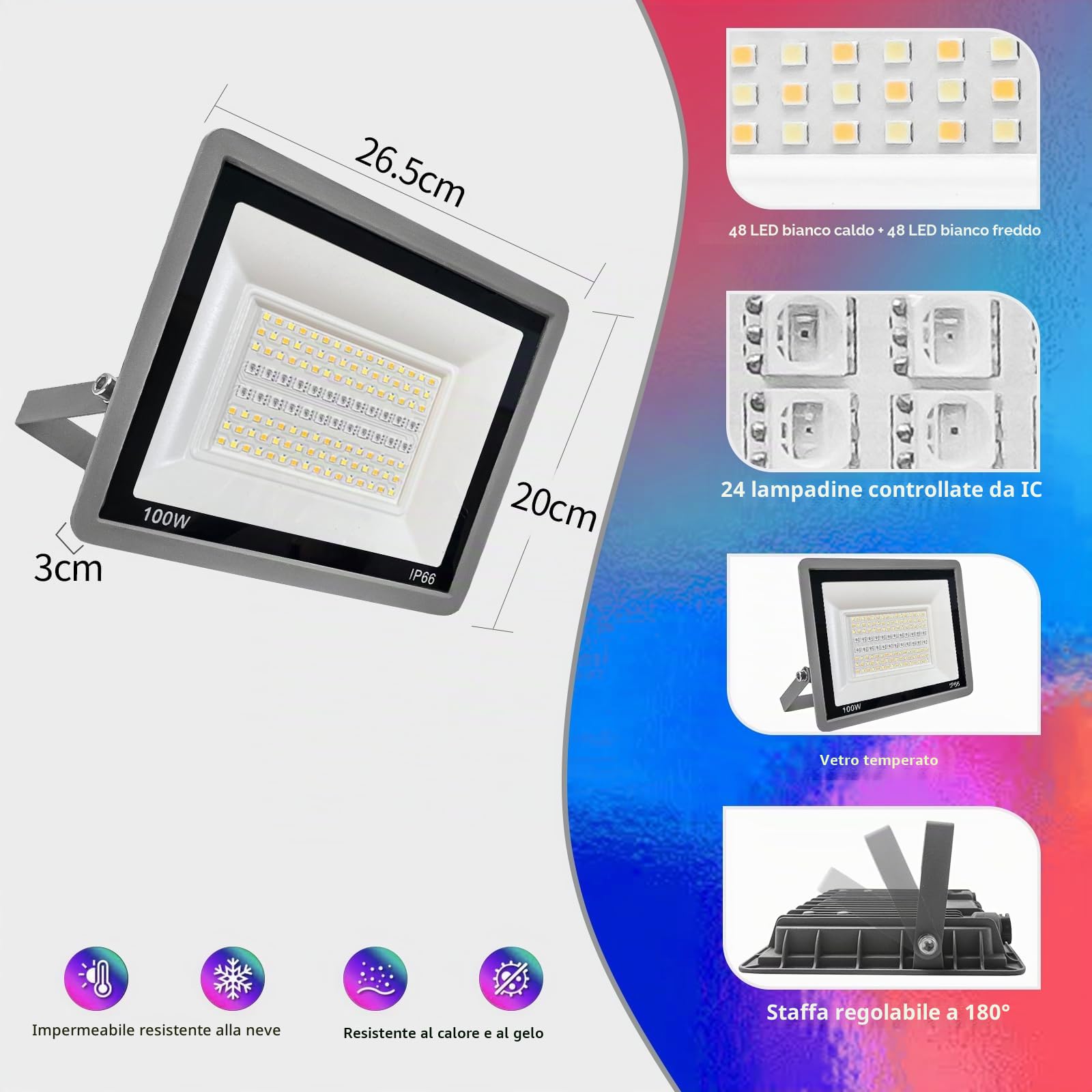 Faretto LED RGB Esterno 50W,Smart Faretti RGBCW Faro LED Cambia Colore/Controllo APP/Dimmerabile/Timer/Sinc Music/IP66 Impermeabile Proiettore Lampada Esterno Per Natale,Halloween,Disco,Festa