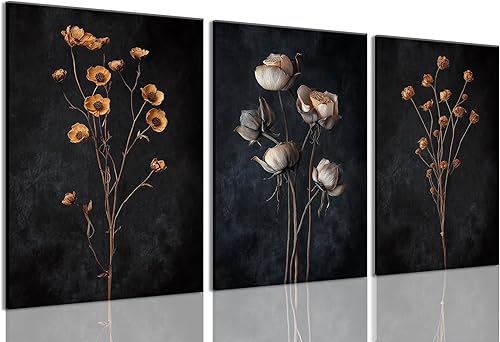 Miniatura 26 de KISSFOX 3 piezas de lienzo de arte de pared de flores silvestres para decoración de pared, cuadros florales, pinturas botánicas, impresiones de