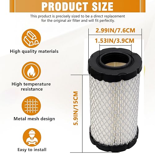 Miniatura 3 de 793569 793685 Filtro de aire para B&S 4241 5415 John Deere GY21055 MIU11511 LA125 LA115 E110 D120 115 110 100 para Bad Boy 063-4026-00 con Paquete