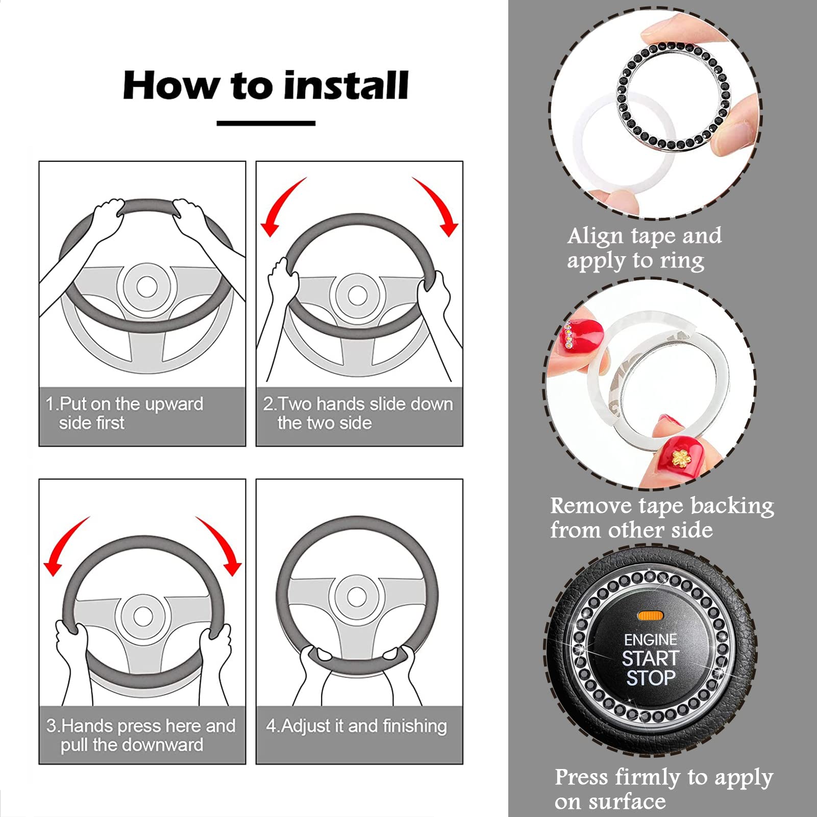 ZYNQACC 1 set di 8 coprivolante soffici, caldi e morbidi, per donne/ragazze, accessori universali per auto da 15" (nero)