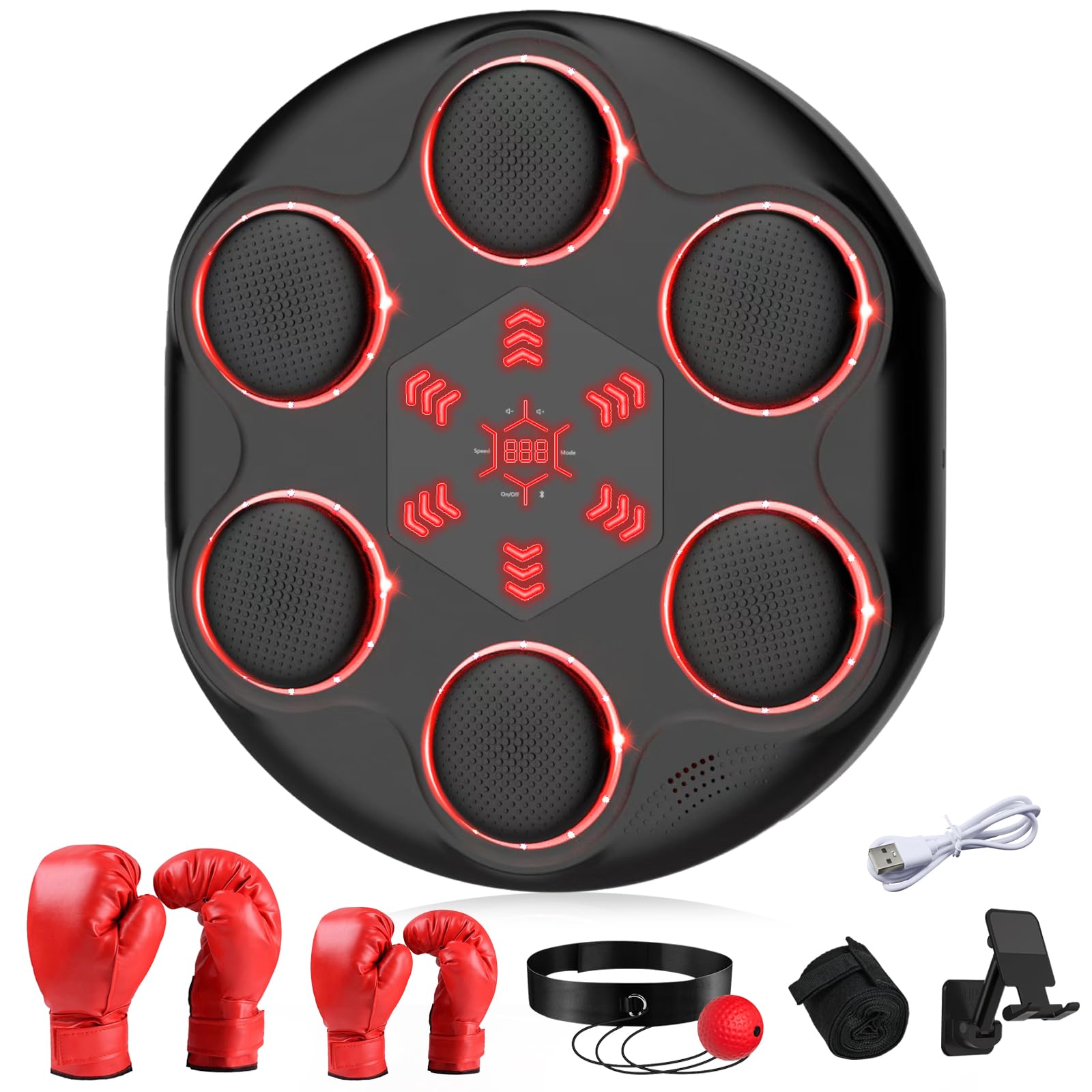 Ulikey Macchina da Boxe Musicale, Music Boxing Machine con Bluetooth e 12 modalità di velocità e di Conteggio, LED Macchina da Boxe Musicale con Guanti da Boxe per Adulti e Bambini