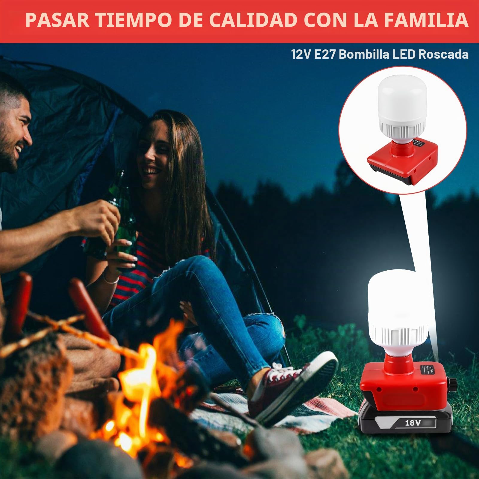 Lámpara con batería para Einhell de 18 V, batería: 12 W, lámpara de trabajo con bombillas E27, foco LED ajustable de 150 a 1300 lm, foco LED para camping, emergencias