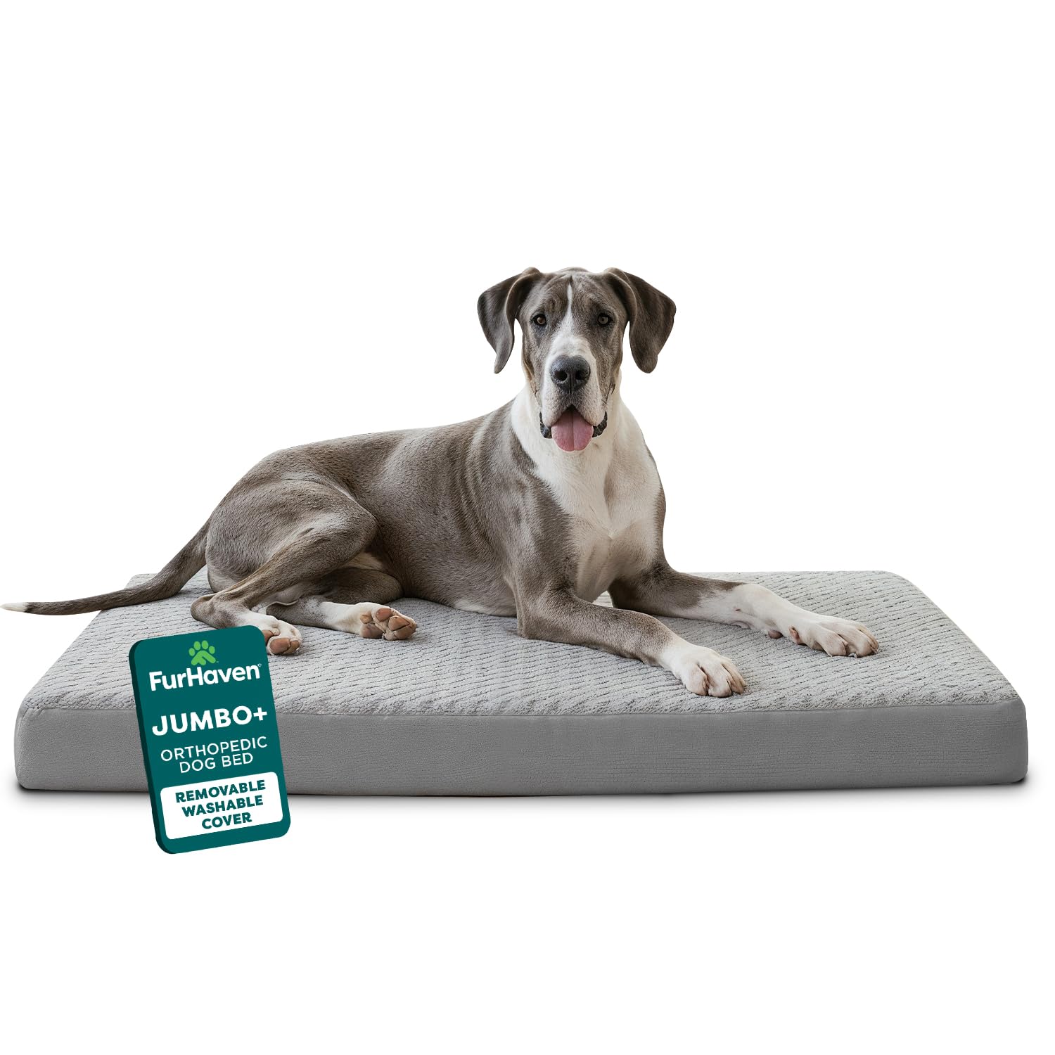 Furhaven XXL Orthopedic Dog Bed Ultra Plush Faux Fur & Suede Mattress w/Removable Washable Cover - Gray, Jumbo Plus (XX-Large)