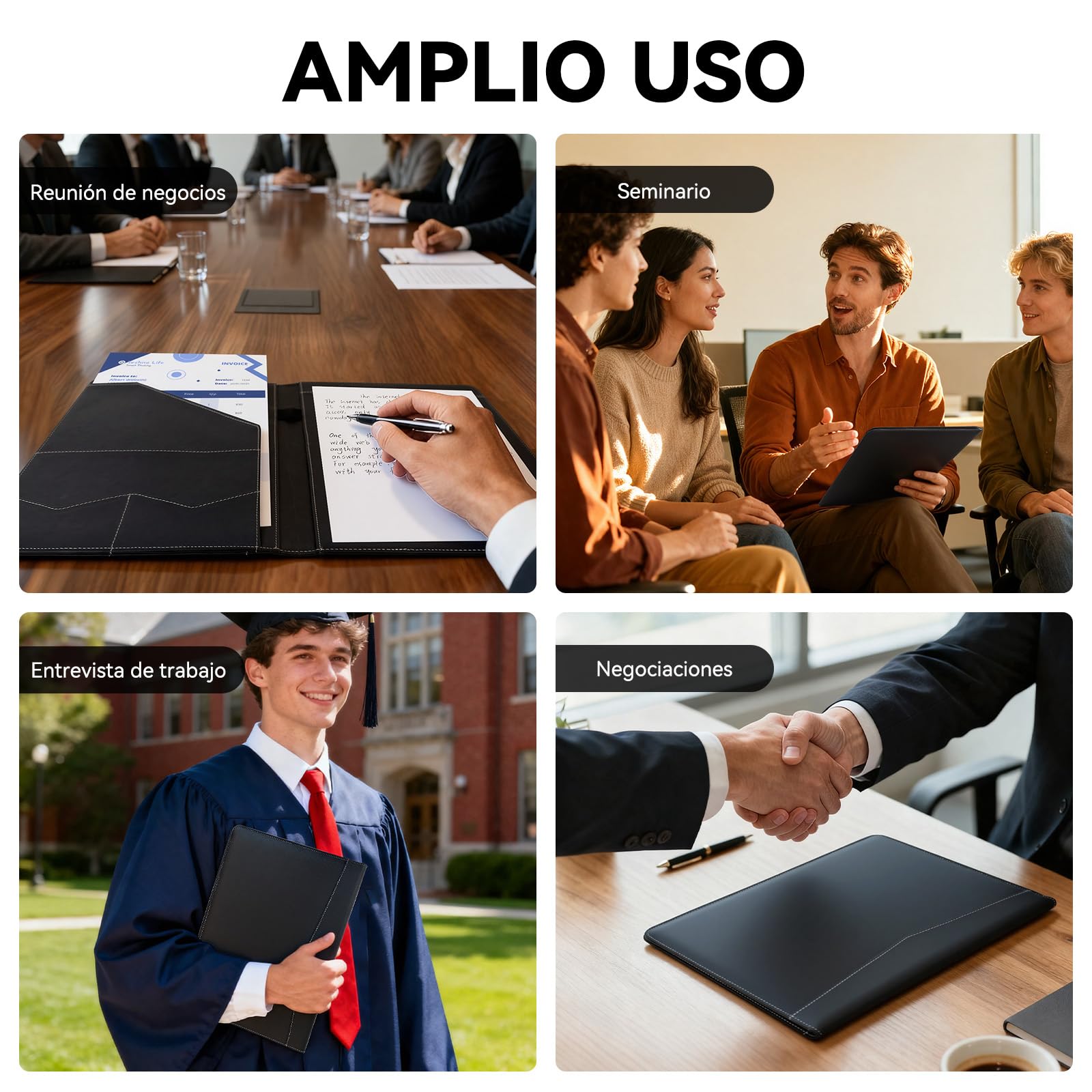 NEWYES Carpeta Portadocumentos A4, Impermeable y de Piel Sintética, Ideal para Viajes de Negocios, Profesores, como Regalo para Hombres o para el Día a Día de la Oficina, Negro